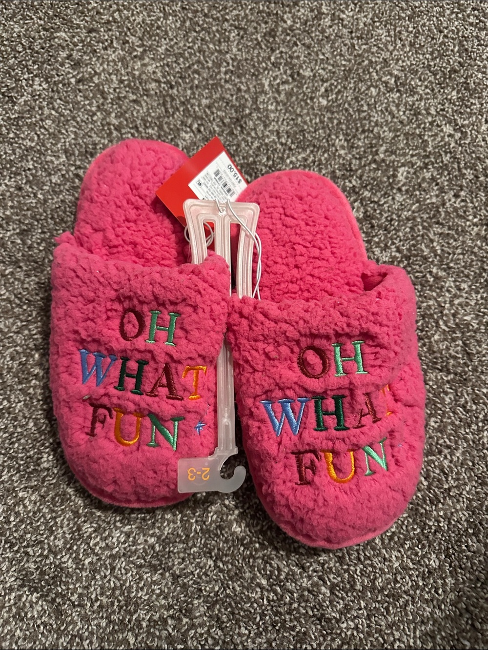 Kids Pink 'Oh What Fun' Plush Slippers